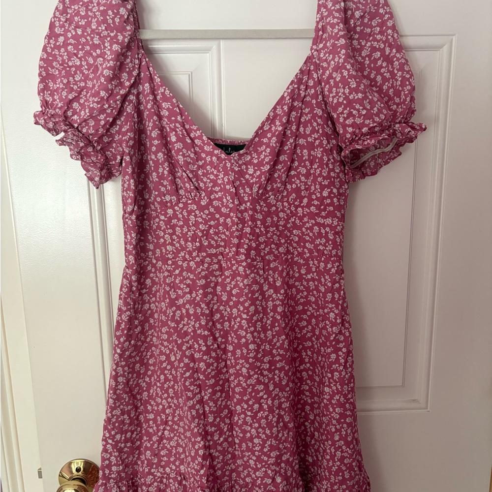 Lulus Pink Floral Puff Sleeve Mini Dress – Size Medium